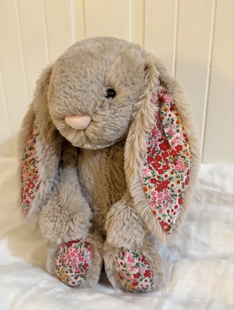 Jellycat Medium Beige Posy Floral Bunny (Category: Plushies & Soft Toys) located in Manila. Submitted by cgyu._ (Listing ID 1429494821, Image 2). Description: well loved washed & groomed! comes w free ribbons ~ 💛.