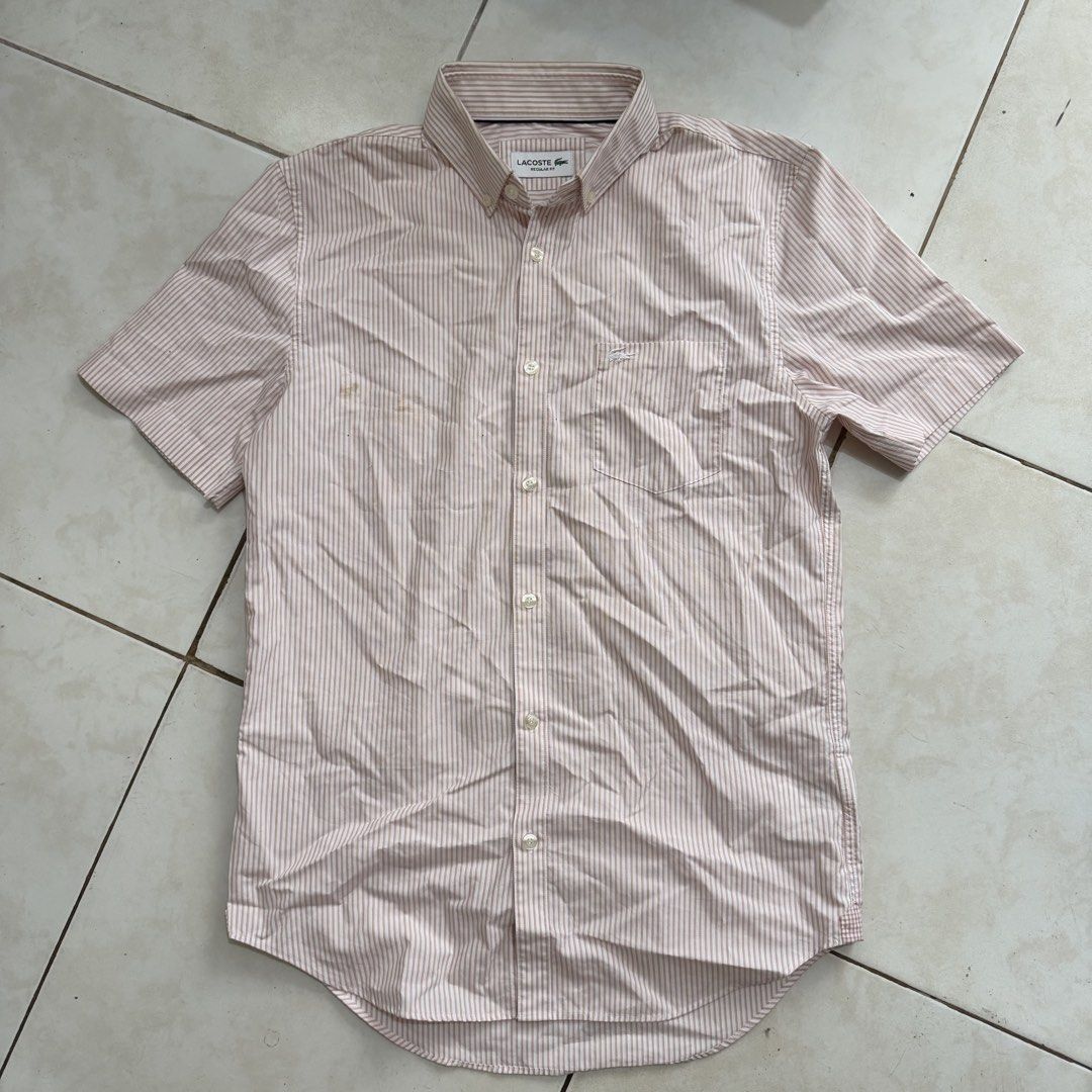 Lacoste Regular Fit Striped Shirt Button up Polo (Category: Tshirts & Polo Shirts ) located in Manila. Submitted by jxuerae (Listing ID 1429371899, Image 1). Description: Pink Lacoste Button-up Polo 27x28 Issue: Pin holes, Stain 📍Loc: San Juan, Metro Manila Via lalamove/J&t.