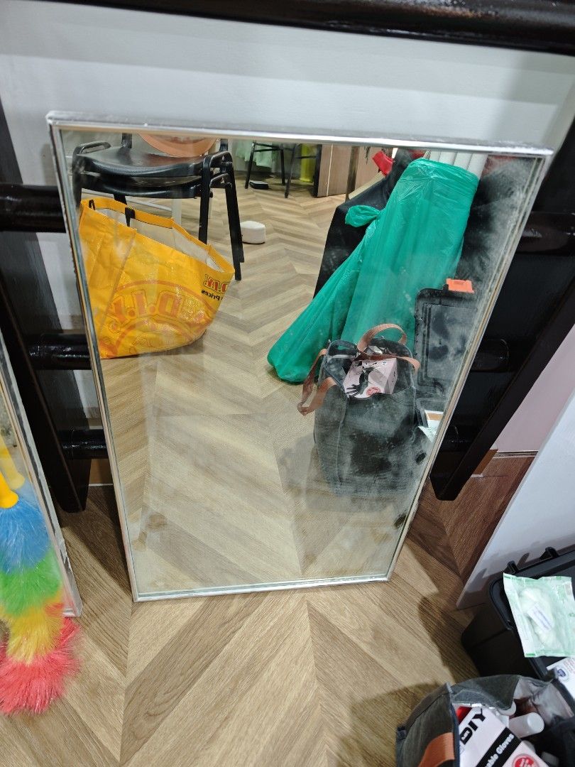 Large Rectangular Mirror with Silver Frame (Category: Mirrors) located in Kuala Lumpur. Submitted by ebcde (Listing ID 1429425443, Image 3). Description: Large rectangular mirror with a silver frame. The mirror has a clear reflection surface. The back of the mirror has a green tint. Suitable for various uses, such as a dressing mirror or decorative piece. Price per piece. in stock 2 piece. Negotiable..