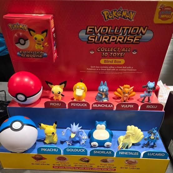 Looking For or Buying Jollibee Pokemon Evolution Surprise Blind Box Complete Set (Category: Designer & Blind Box Toys) located in Manila. Submitted by jio2020 (Listing ID 1429503557, Image 2). Description: I'm looking to collect all 10 Jollibee Pokemon Evolution Surprise toys to keep me company. Preferably unopened blind box po. My offer is P350. Thank you..