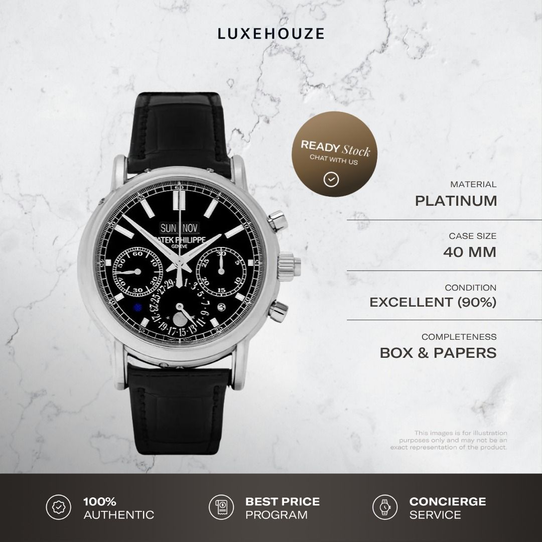 Mint 2017 Patek Philippe Complications 5204P-011 Black (Category: Watches) located in Singapore. Submitted by luxehouze (Listing ID 1429202412, Image 1). Description: Luxehouze is your trusted marketplace to buy and sell luxury goods. Luxehouze SG Pte Ltd is a licensed luxury goods marketplace and regulated dealer. WHY US? 100% Authentic with Money-Back Guarantee Best Price Program* Curated Collection * T&Cs apply. OUR SERVICES • Watch Purchase -