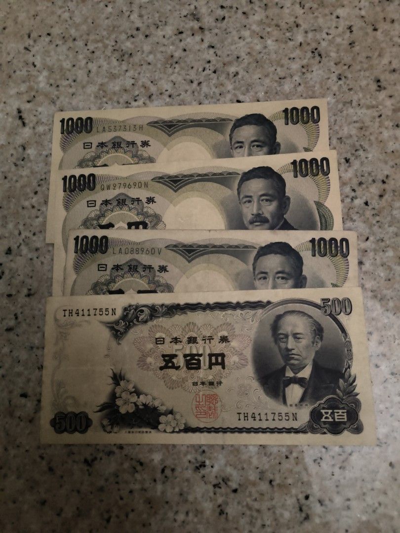 Yen Banknotes Set Old Japanese Yen Banknotes - 3 x 1000 Yen, 1 x 500 Yen, Hobbies & Toys ...