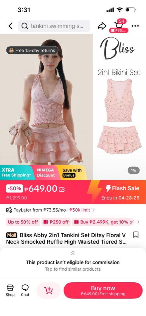 pink 2in1 tankini set bikini (Category: Bikinis & Swimsuits) located in Pasig City. Submitted by skydecluttering (Listing ID 1429399890, Image 2). Description: STRETCHY fits size s-m .