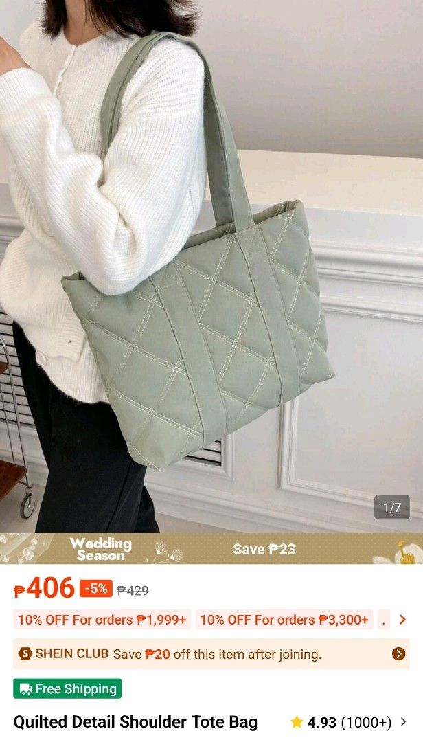 Quilted Detail Shoulder Tote Bag (Category: Tote Bags) located in Santa Rosa. Submitted by Jeneceng (Listing ID 1429457074, Image 1). Description: For Sale Used once lang po. 350pesos only For Pickup only Binan Laguna.