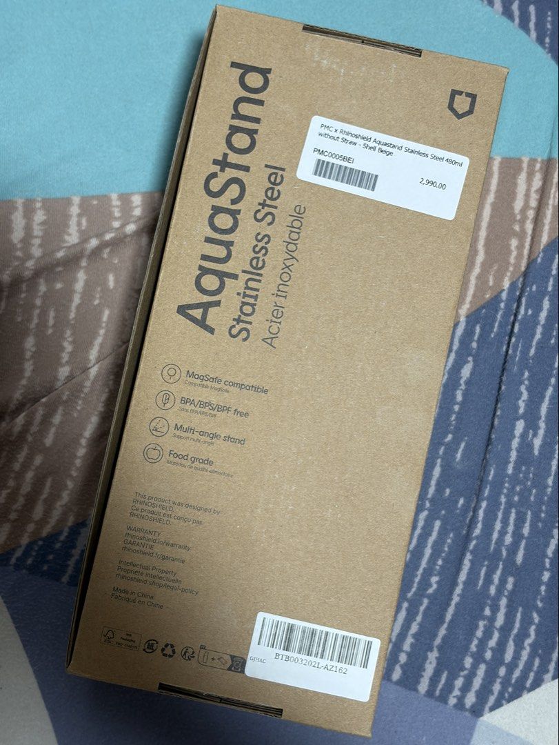 RhinoShield AquaStand Tumbler (Category: Water Bottles & Tumblers) located in Makati City. Submitted by iwitchking (Listing ID 1429432533, Image 2). Description: - RhinoShield AquaStand Tumbler - Shell Beige color - Stainless Steel - MagSafe compatible - BPA/BPF free - Multi-angle stand.