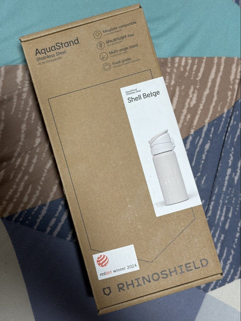 RhinoShield AquaStand Tumbler (Category: Water Bottles & Tumblers) located in Makati City. Submitted by iwitchking (Listing ID 1429432533, Image 1). Description: - RhinoShield AquaStand Tumbler - Shell Beige color - Stainless Steel - MagSafe compatible - BPA/BPF free - Multi-angle stand.