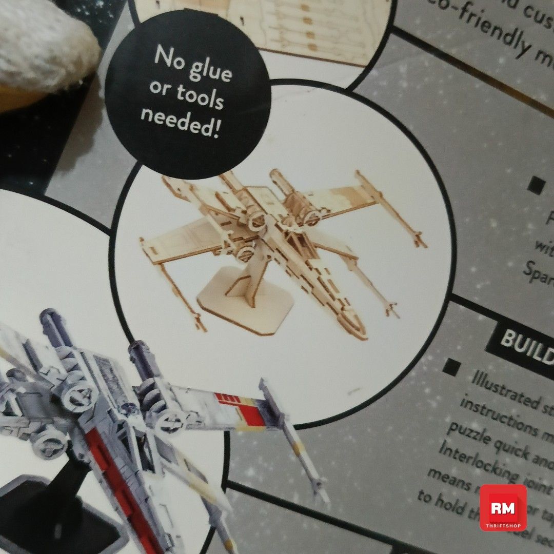 Star Wars X-Wing 3D Wood Model | B1 (Category: Gundam & Model Kits) located in Meycauayan. Submitted by redmants2011 (Listing ID 1429474064, Image 3). Description: Flash Express Price Fixed Build and color your own X-Wing 3D wood model! This eco-friendly model requires no glue or tools. It includes easy-to-assemble laser-cut wood pieces, step-by-step instructions, and a bonus X-Wing booklet. Collect them all! Suitable for ages 12+. FSC certified 