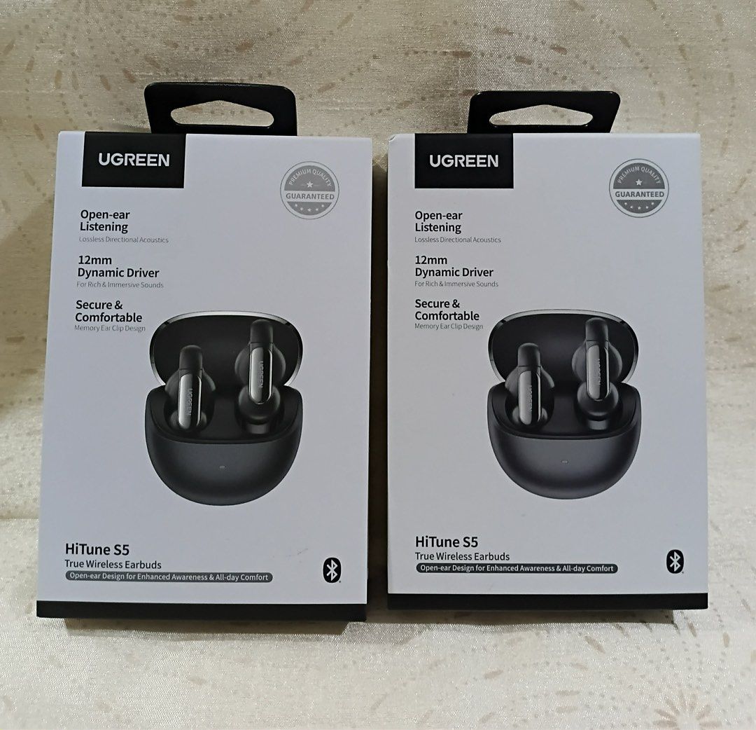 UGREEN HiTune S5 True Wireless Earbuds (Category: Earphones) located in Manila. Submitted by cutiecie (Listing ID 1429403770, Image 2). Description: UGREEN HiTune S5 True Wireless Earbuds – Open-Ear Bluetooth 5.4 Brand new UGREEN HiTune S5 wireless earbuds with open-ear design for all-day comfort and awareness. Features 12mm dynamic drivers for rich, immersive sound, Bluetooth 5.4 for stable connection, and secure memory ear-clip fit. Includes ch