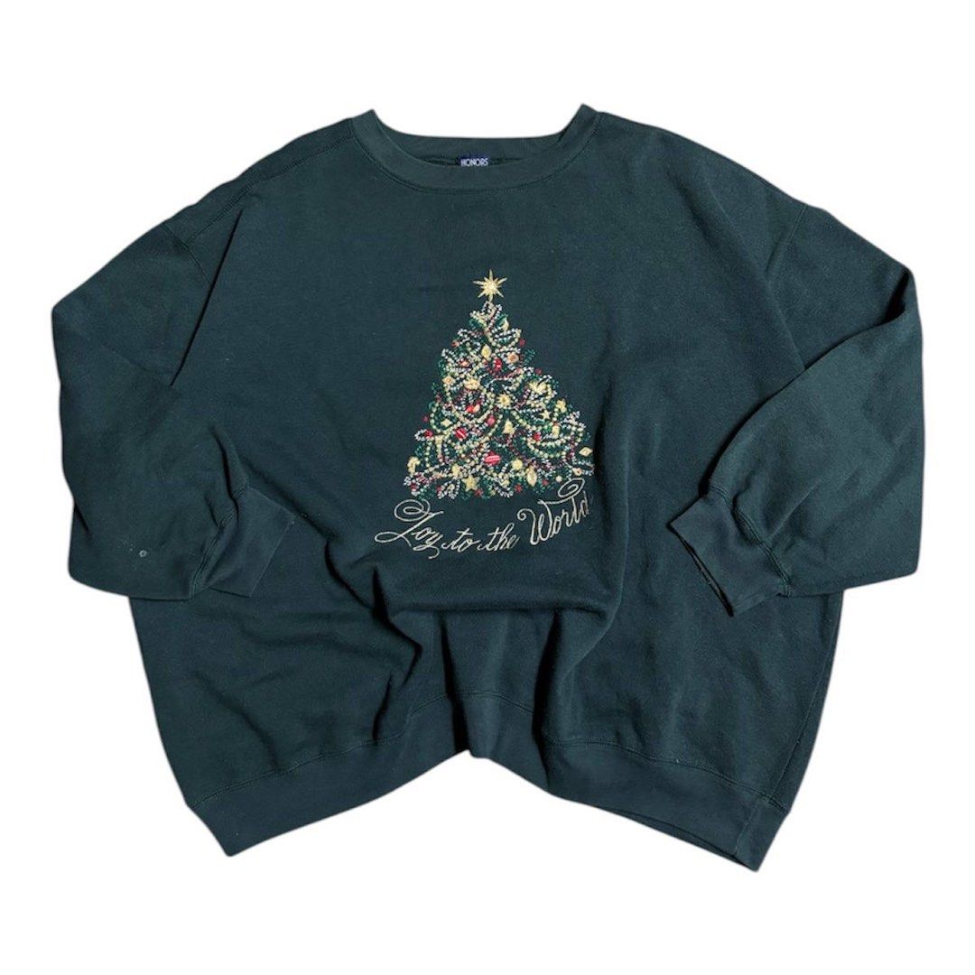 Vintage Christmas Tree Embroidered Sweatshirt (Category: Coats, Jackets and Outerwear) located in Manila. Submitted by iro_ir0 (Listing ID 1429432854, Image 1). Description: Embroidered Christmas Sweater — ( Good Condition ) 🏷️ + sf Width : 32.5 Length : 28.5 Issue : SEE COMMENT SECTION ( Good Condition ).