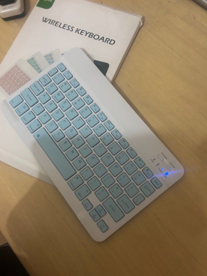 Wireless Keyboard (Category: Computer Keyboard) located in Manila. Submitted by ytta18 (Listing ID 1429380876, Image 2). Description: Goojodoq wireless keyboard in blue, compatible to ipad 10th gen or other models.