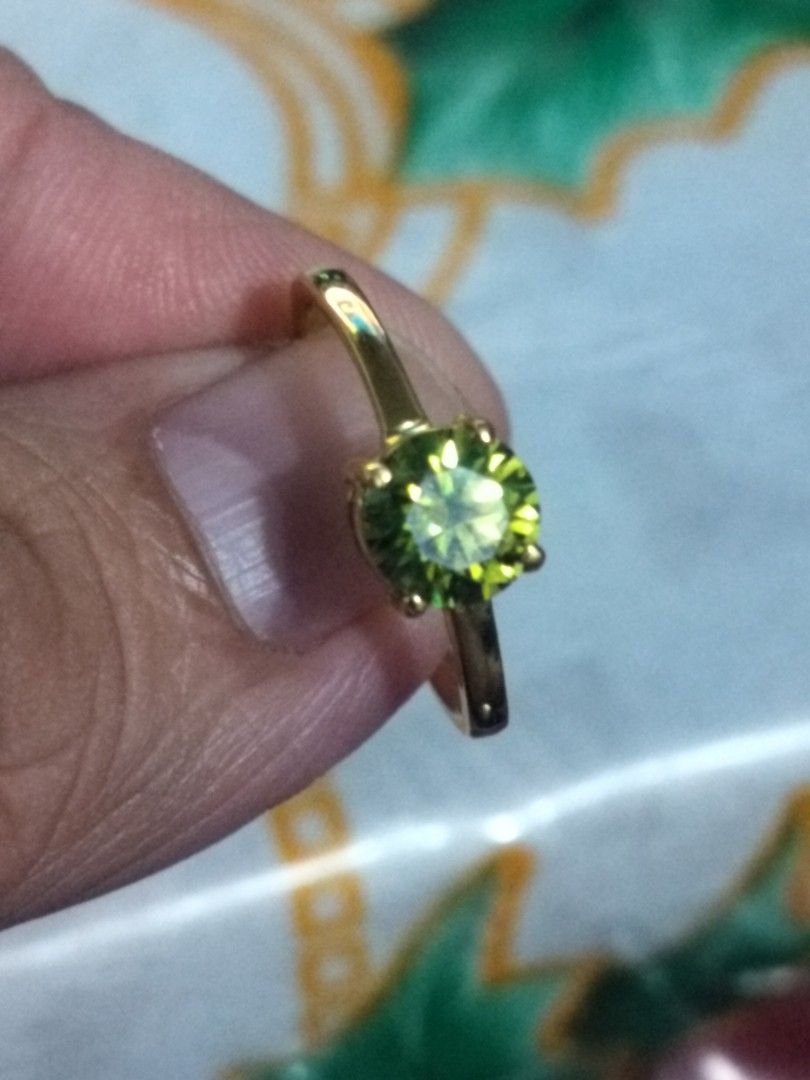 10k Gold Ring with 1ct green moisa (Category: Rings) located in Imus. Submitted by timelessfindph (Listing ID 1424663017, Image 3). Description: - newly crafted - 10k Gold ring with 1ct round-shaped green moisa stones - Green Moisa Stones have a vibrant dark green color - Perfect for everyday wear - 2 grams - 1ct green moisa - size 7 - no markings but tested and appriased in Palawan Pawnshop per piece only.