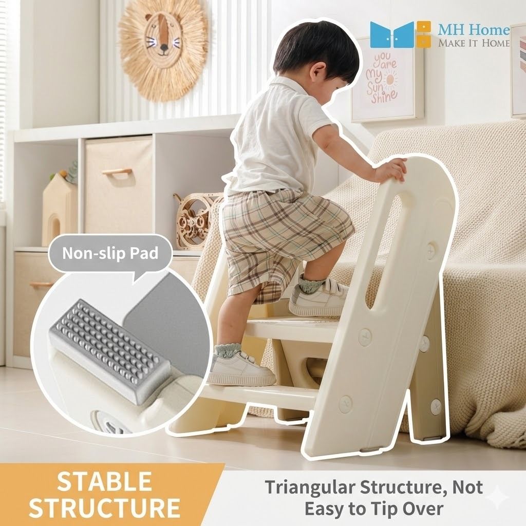 Adjustable Toddler Step Stool Kitchen Helper Safety Rail Montessori ...