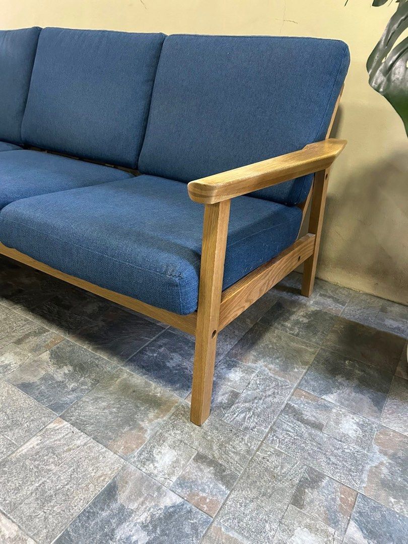 Blue Fabric Sofa with Wooden Frame (Category: Sofas) located in Angeles City. Submitted by honeybowteek23 (Listing ID 1424545152, Image 3). Description: Imported Solid Wood Sofa Washable Cover from Korea P14,500 Only fixed price 70x30x30in Solid Wood Washable Cover Heavy duty No issue Good Condition Minor Scratch From Korea Loc: Angeles City near Pandan Brgy Hall.