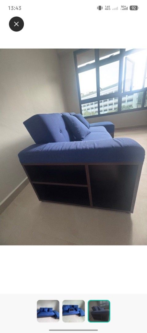 Massimo multi function sofa bed (Category: Sofas) located in Singapore. Submitted by martinerox (Listing ID 1424568880, Image 3). Description: Massimo multi function sofa bed for sale. - Stylish blue sectional sofa - Built-in storage - Includes a table - Comfortable design - Perfect for living rooms/apartments - Ready for immediate use.