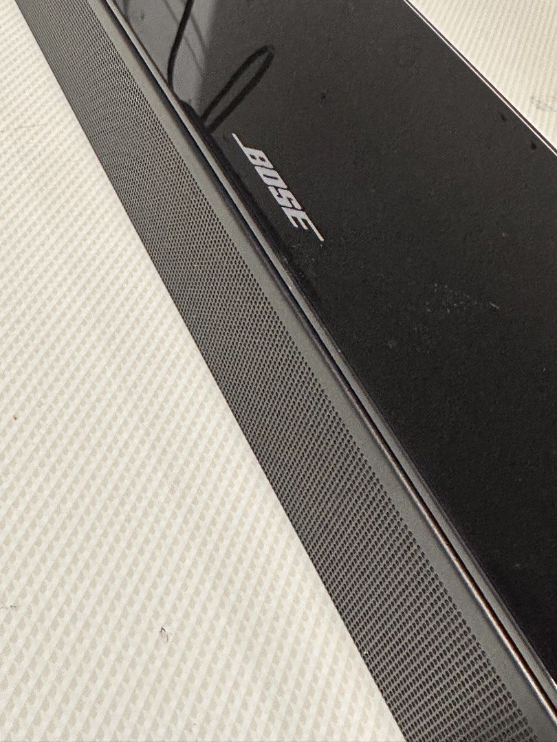 BOSE SOUNDTOUCH 300 SOUNDBAR (Category: Soundbars, Speakers & Amplifiers) located in Santa Maria. Submitted by angeljune07 (Listing ID 1424525495, Image 3). Description: BOSE SOUNDTOUCH 300 SOUNDBAR Tempered glass on top with metal grille supports 4K pass-through, Wi-Fi, Bluetooth, and Apple AirPlay 2, with ADAPTiQ calibration for tailored room sound Dimensions: Approximately 38.5” wide, 4.25” deep, and 2.25” high Used and working in good conditi