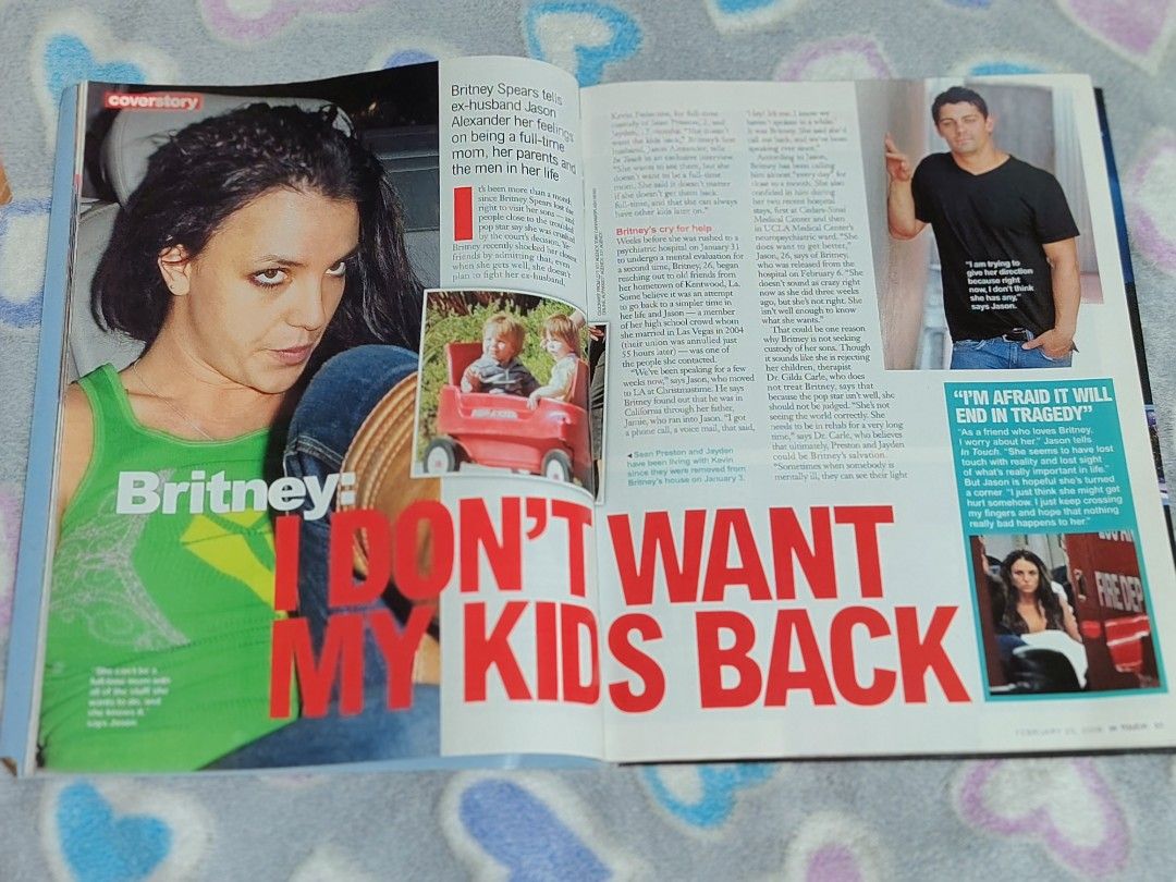 Britney Spears - In Touch Weekly Magazine (Category: Magazines) located in Batangas. Submitted by nickiperry12 (Listing ID 1424641465, Image 2). Description: In Touch Weekly magazine features Britney Spears on the cover with the headline "I Don't Want My Kids Back." The magazine includes articles and photos related to Britney Spears and her family. It also contains other celebrity news and stories like Jlo and Angelina Jolie..