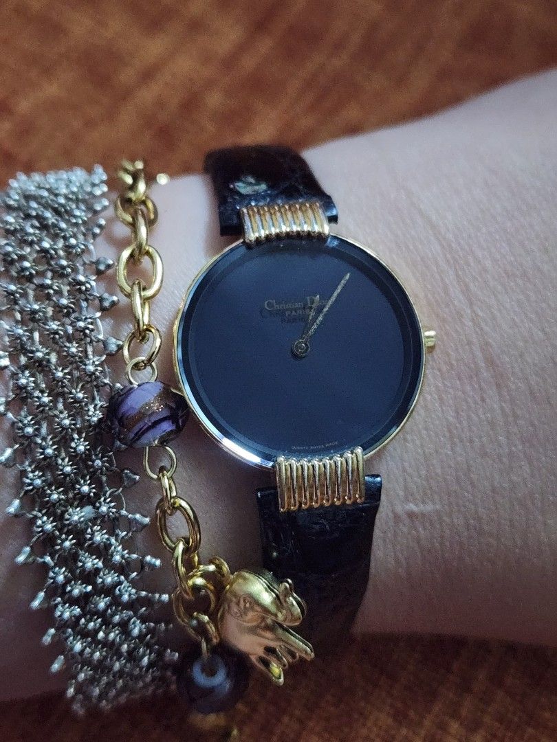 Christian Dior Black Moon Dial Watch (Category: Luxury Watches) located in Trece Martires City. Submitted by heirloomhoursph (Listing ID 1424692539, Image 3). Description: ✨ Heirloom Hours – Available Piece ✨ Christian Dior Black Moon Dial Watch (Open for Layaway) Php 19,999 (negotiable) Details: ■ Strap: original ■ Wrist Size: up to 7" or 18cm ■ Quartz Movements ■ Case Size: 26mm ■ Model/Reference: 4842 ■ Comes with replacement box 📌 Fully func