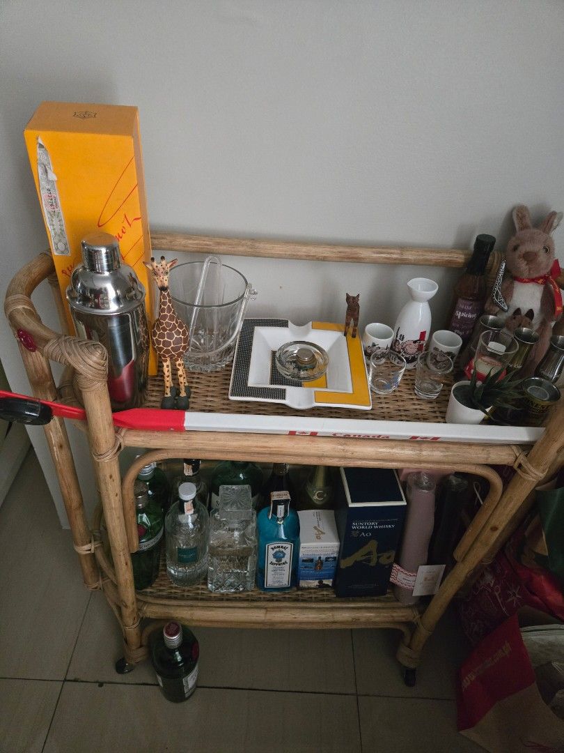 Rattan Bar Cart (Category: Other Home Furniture) located in Pasig City. Submitted by izzy0202 (Listing ID 1424702550, Image 3). Description: custom made by e.murio for over Php 30,000 in 2021 -needs minor varnishing.