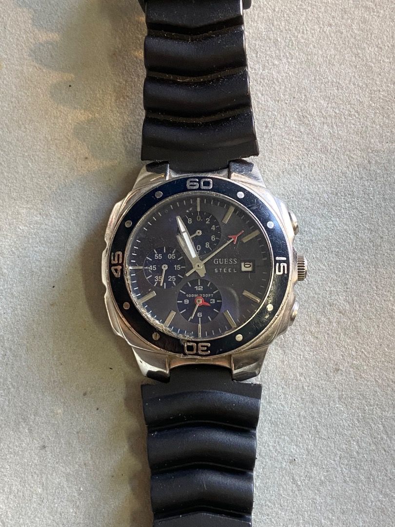 Guess Chronograph watch (Category: Men's Watches) located in Binan City. Submitted by retroz_collections (Listing ID 1424604572, Image 1). Description: Working but not accurate.