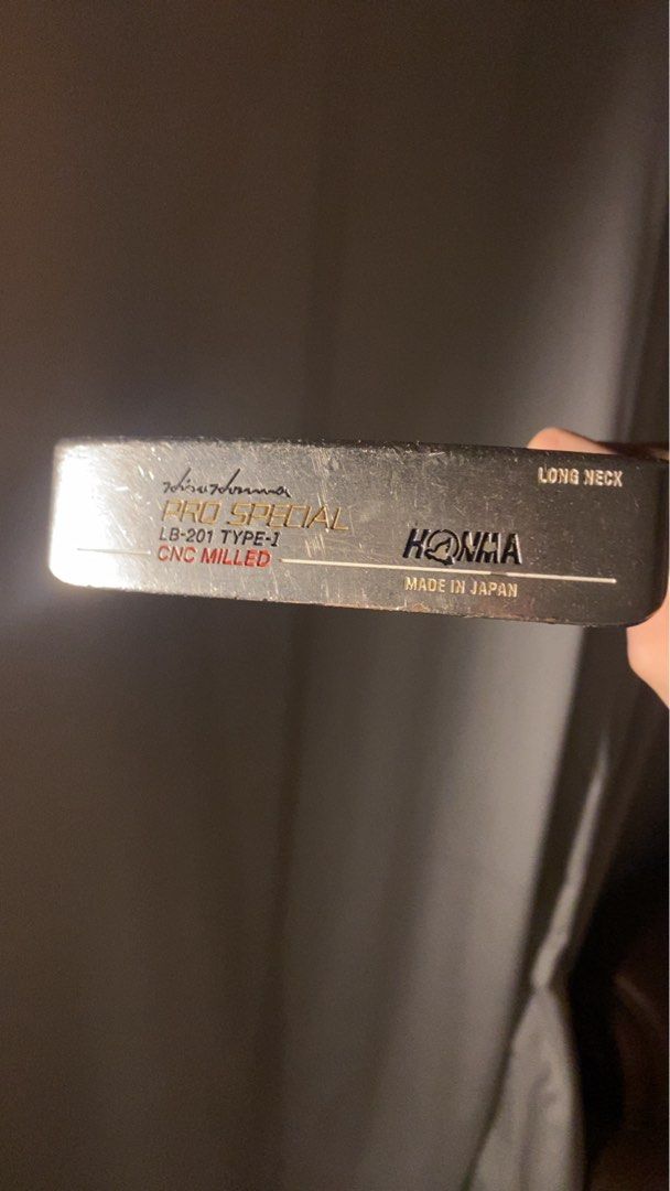 Honma Pro Special LB-201 Type-J Long Neck Putter (Category: Golf) located in Manila. Submitted by rafaeltamb58464 (Listing ID 1424606569, Image 1). Description: - Honma Pro Special LB-201 Type-J long neck putter - CNC milled face - Made in Japan - Black grip with Honma logo - Orange insert - Honma logo on sole.