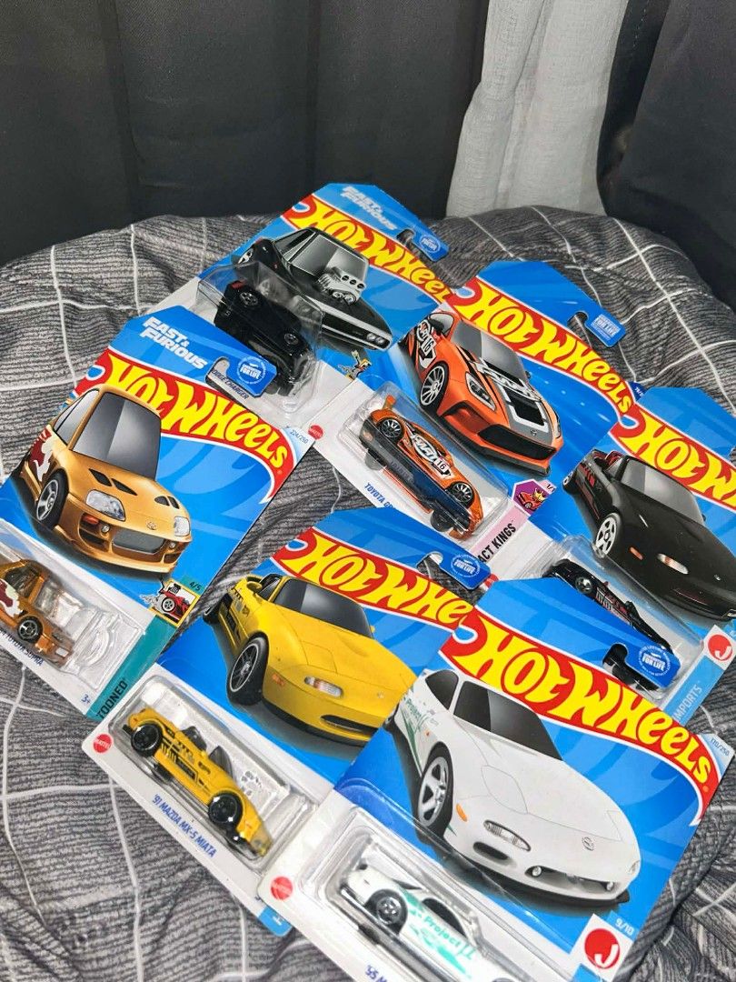 Hot Wheels Fast and Furious Diecast set (Category: Vehicle & Diecast Models) located in Manila. Submitted by rufustilinskitwo (Listing ID 1424679864, Image 3). Description: - Hot Wheels car collection - Includes Toyota Supra, Mazda RX-7, and other models - Each car is in its original packaging - Perfect for collectors - Great for display or play.