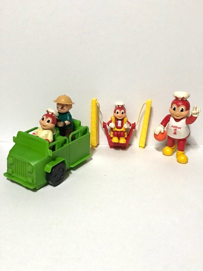 Jollibee Collectible Toys Bundle Php550 all (Category: Kids Toys) located in Manila. Submitted by iyasellsph (Listing ID 1424612493, Image 2). Description: Jollibee Collectible Toys Take all for Php550 Safari Adventure Jeep Jollibee & Mr. Yum Php450 both Jollibee and Mr. Yum, sold as set only 2 of the 5 Safari Adventure Jeep connectible toys issued April 2021 Jeep 3x 2.5 inches 4 inches high with figures aboard Each cart is connectible Bottom whe