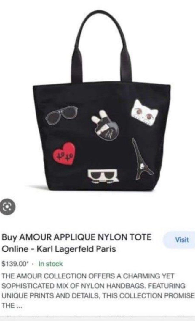 Karl Lagerfeld Tote Bag (Category: Luxury Bags & Wallets) located in Bustos. Submitted by yslaandkai (Listing ID 1424657206, Image 3). Description: - Karl Lagerfeld Tote Bag - Black color - Features fun patches - Tote bag style - Stylish and functional Brand new, please don’t haggle po. ₱1200.00 DM OUR IG & FB: ysla & kai.