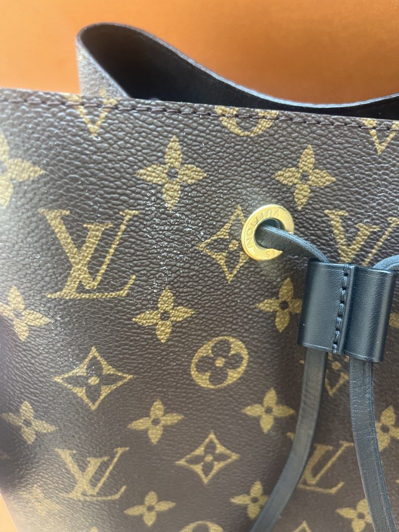 Louis Vuitton Neo Noe Monogram Bucket Bag (Category: Luxury Bags & Wallets) located in Taguig. Submitted by raraofpursemaison (Listing ID 1424585521, Image 2). Description: This LV bag meant for Champagne, the Neo Noe bag! 9.3/10 condition with small white mark on the front and minimal hairline scratches on the hardwares. Inclusions: dust bag, detachable strap, and Entrupy certificate .