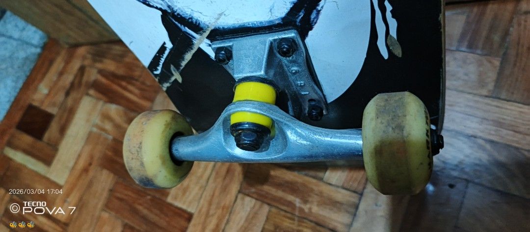 Marktop Skateboard (Category: Skates, Rollerblades & Scooters) located in Manila. Submitted by jhaylex_0422 (Listing ID 1424606777, Image 2). Description: - Marktop skateboard - Unique "Happy Clown" graphic - Yellow wheels - Silver trucks - Black deck with Marktop logo - Deck features "1896" - Standard size.