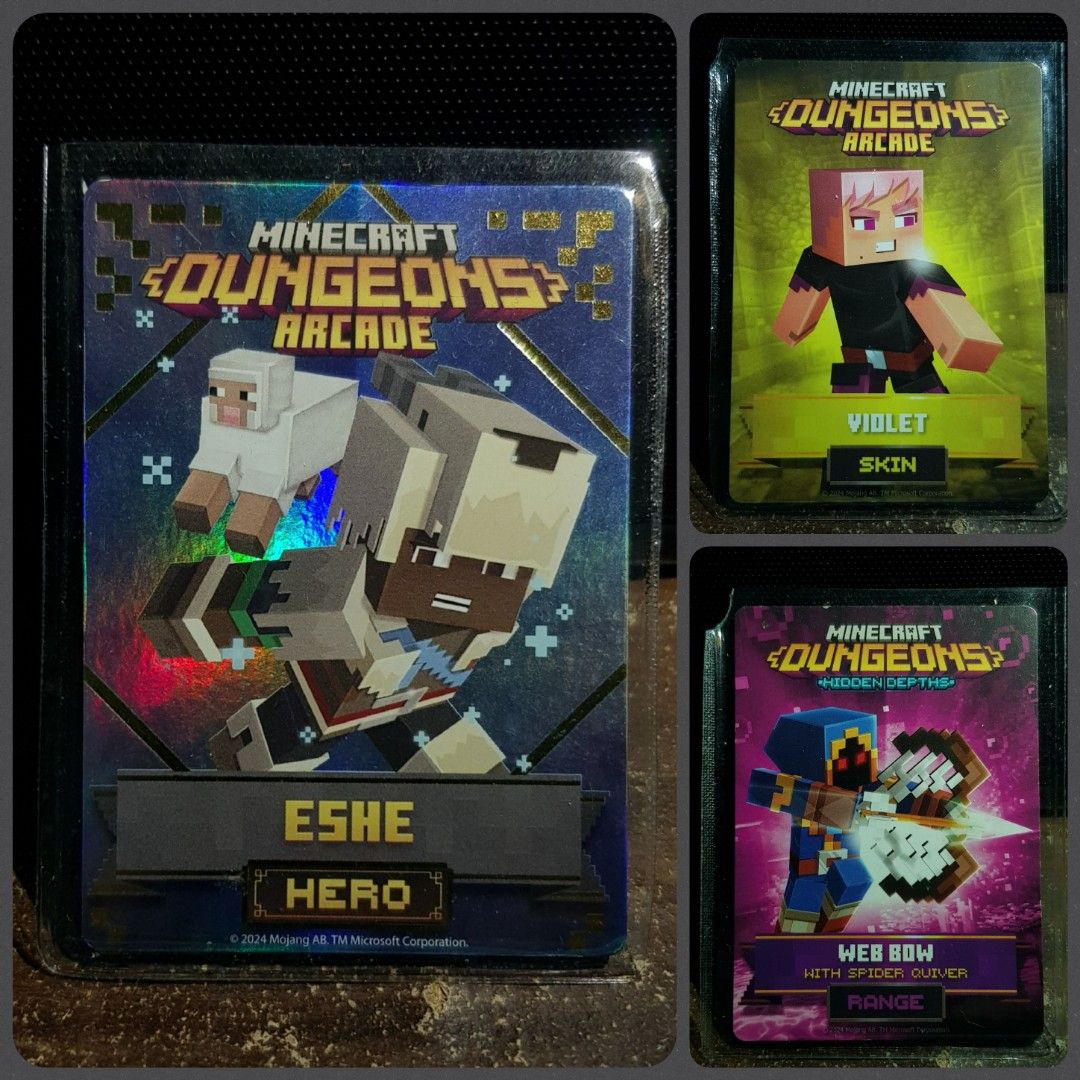 Minecraft Dungeons Arcade Trading Cards (p100 each) (Category: Raw Singles) located in Taguig. Submitted by ezmilyones (Listing ID 1424578645, Image 1). Description: AS NEW CONDITION NO CHIPS or SCRATCH WITH COVER ❌p100 x 14 pcs = p1400 🔥TAKE ALL for Only = p1200 (Free Ship).