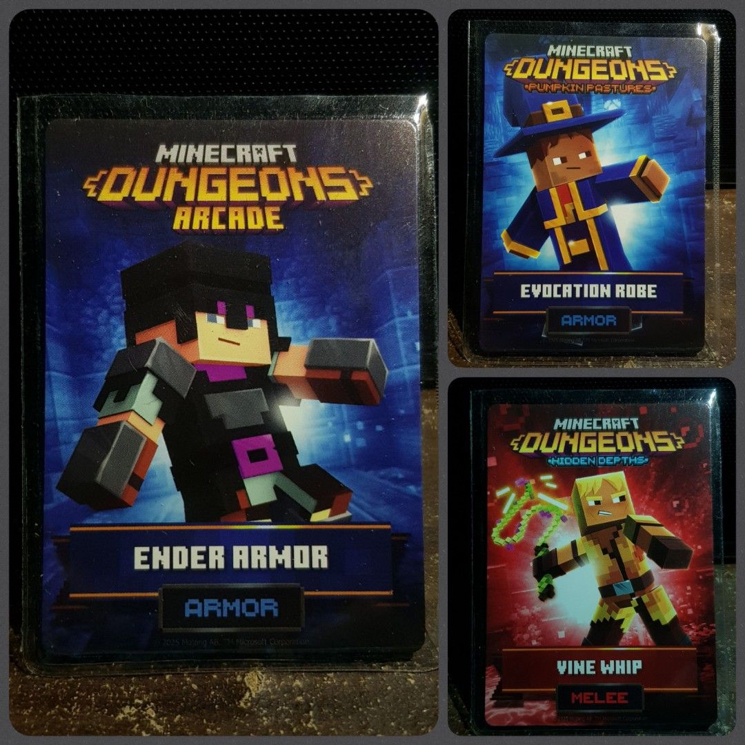 Minecraft Dungeons Arcade Trading Cards (p100 each) (Category: Raw Singles) located in Taguig. Submitted by ezmilyones (Listing ID 1424578645, Image 2). Description: AS NEW CONDITION NO CHIPS or SCRATCH WITH COVER ❌p100 x 14 pcs = p1400 🔥TAKE ALL for Only = p1200 (Free Ship).