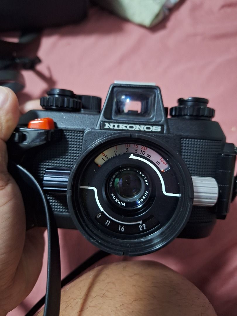 Nikon Nikonos Underwater Camera (Category: Cameras) located in Cebu City. Submitted by shyboyloc1226 (Listing ID 1424524967, Image 1). Description: - Nikon Nikonos underwater camera - Nikkor lens - Includes lens cap and carrying strap - Black body with silver dial - Lens with aperture settings - In good working condition Rare item Good condition well maintained Good condition working camera 20k or offer open for trade sa other stuff ,shoes ,actio