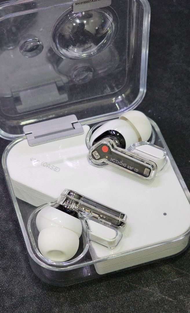 Nothing Ear (1) True Wireless Earbuds (Category: Earphones) located in Angeles City. Submitted by drll_ (Listing ID 1424624732, Image 2). Description: Selling my Nothing Ear (1) earbuds. Comes with the box, charging case and unused pairs of earplugs and charging cable. Sound quality and battery life is as good as new. Product is fully sanitized and charged (ready to use).