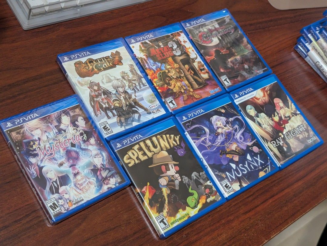 Playstation Vita LRG games (Category: PlayStation) located in Quezon City. Submitted by FAYNT (Listing ID 1424570832, Image 1). Description: PSVITA LRG Games London Detective Mysteria (sealed) - 5,000 Fernz Gate (Sealed) - 1,800 Metal Slug 3 (sealed) - 6,500 Bloodstained: Curse of the Moon (sealed) - 4,700 Spelunky (sealed) - 4,500 Musynx - 2,200 Ray Gigant - SOLD.