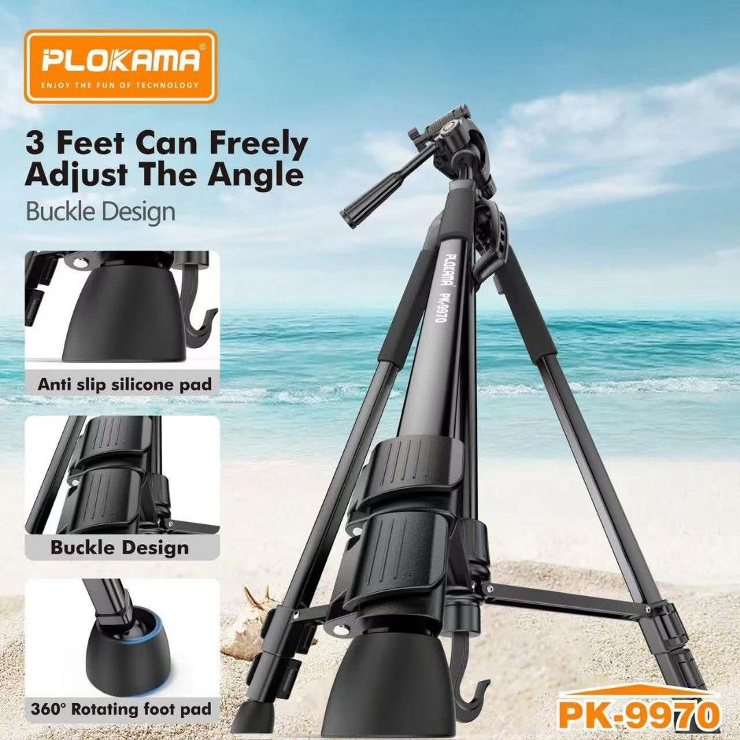 PLOKAMA PK-9970 180cm Camera Tripod (Category: Tripods & Monopods) located in Manila. Submitted by iliasjen (Listing ID 1424698491, Image 3). Description: HEAVY DUTY HIGH QUALITY FOR DSLR CAMERA AND FONE PK9970 180cm Tripod w/Remote .