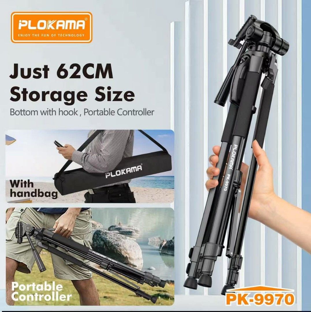 PLOKAMA PK-9970 180cm Camera Tripod (Category: Tripods & Monopods) located in Manila. Submitted by iliasjen (Listing ID 1424698491, Image 2). Description: HEAVY DUTY HIGH QUALITY FOR DSLR CAMERA AND FONE PK9970 180cm Tripod w/Remote .