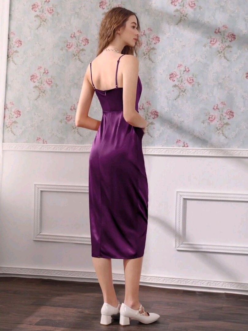 Purple Satin Midi Dress (Category: Dresses) located in Manila. Submitted by .decluttered (Listing ID 1424651168, Image 3). Description: Worn once. Will fit XS-S. .