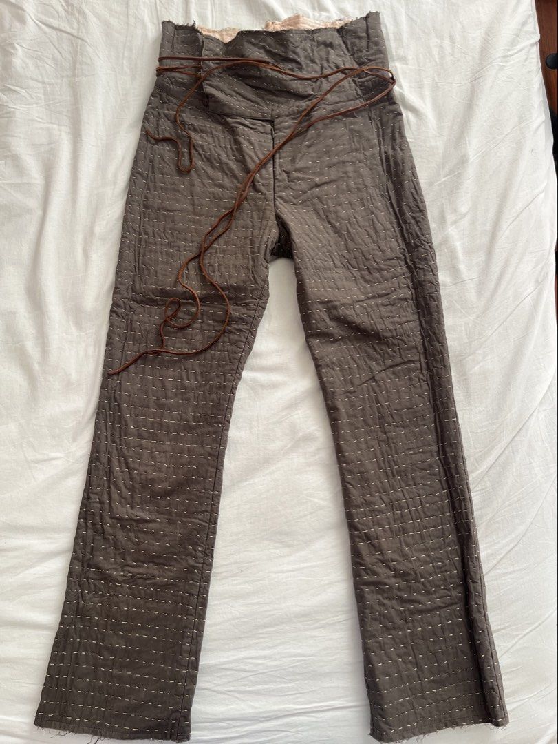 Sashiko Pants with Tie Waist (Category: Other Bottoms) located in Bacoor. Submitted by frncne (Listing ID 1424600757, Image 1). Description: - sashiko pansts 💖 - High-waisted with tie detail - Zipper closure - Medium-weight fabric - Straight leg cut.