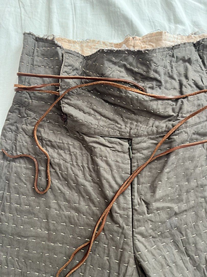 Sashiko Pants with Tie Waist (Category: Other Bottoms) located in Bacoor. Submitted by frncne (Listing ID 1424600757, Image 3). Description: - sashiko pansts 💖 - High-waisted with tie detail - Zipper closure - Medium-weight fabric - Straight leg cut.