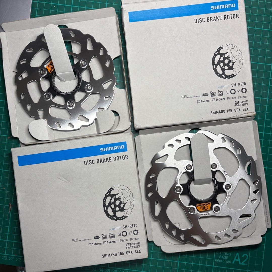 Shimano SM-RT70 Ice Tech Disc Brake Rotor Center Lock Pair (Category: Bicycles) located in Paranaque City. Submitted by blonded_ (Listing ID 1424601477, Image 1). Description: SHIMANO SM-RT70 Ice Tech Disc Brake Rotor Center Lock ₱2000. For sale only, selling as pair 1pc Shimano SM-RT70 SSE 140mm Condition: Brand new, never used. Complete with lock, box, and papers 1pc Shimano SM-RT70 S 160mm Condition: Brand new, never used. Complete with lock, 