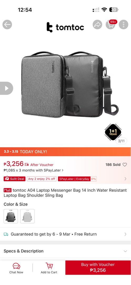 Tomtoc A04 14-inch Laptop Messenger Bag (Category: Sling Bags) located in San Fernando. Submitted by jeninecleofe (Listing ID 1424561346, Image 2). Description: - Tomtoc A04 Messenger Bag - Fits 14-inch laptops - Water-resistant design - Color: Black - no flaw Rfs: nagpalit na si husband ng backpack.