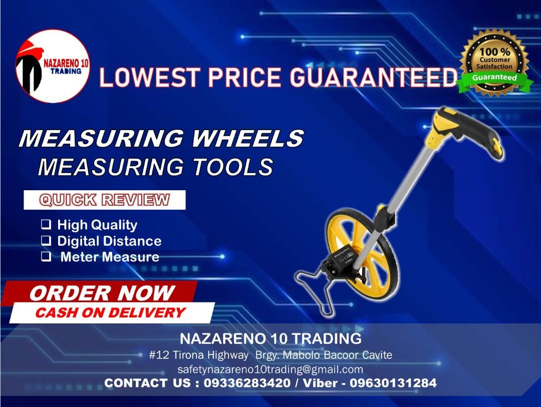 Wheel Distance Measuring Wheels (Category: Looking For) located in Bacoor. Submitted by kajezame.2021 (Listing ID 1424558383, Image 1). Description: Wheel Distance Measuring Wheels Also available: • Traffic cone • Parking Block stopper • Hooded trash bin • Road Plastic Barrier • Spill boom • Fishing buoy • Spill Kit • Stanchion Post • Rain Coat • Solar Arrow Board For More Details and Discount Contact Ms. Karen NAZARENO 10 TRADING 0963 0131 284 0