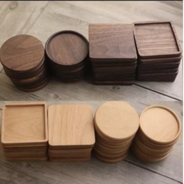 Wooden Coasters - Round and Square (Category: Other Kitchenware & Tableware) located in Makati City. Submitted by meticoolous (Listing ID 1424581904, Image 3). Description: - Set of wooden coasters - Various shapes: round and square - Different wood tones - Raised edges on some to contain spills - Protects tables from water rings and heat - Adds natural elegance to any space Pricelist of each coaster Bamboo 80 Beech 85 Walnut 90 Rosewood 95.