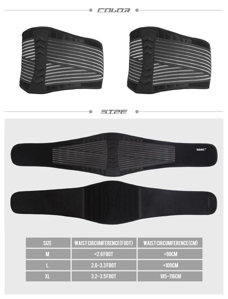 Aolikes 7998 Adjustable Lumbar Compression Support Straps (Category: Braces, Support & Protection) located in Manila. Submitted by abot.ph.17846 (Listing ID 1424787309, Image 3). Description: Name: Aolikes Model Number: 7998 Applicable People: Universal Function: Breathable Protection class: Basic Protection Color: Black Type: Sports Waist Trimmer Belt Feature: Durable Waist Band Usage: Daily Life + Sports .