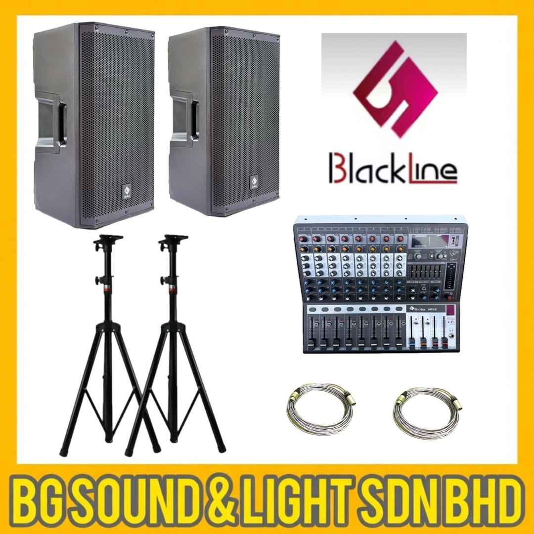 Blackline 12INCH ACTIVE Sound System with Mixer and Speaker Stands ...