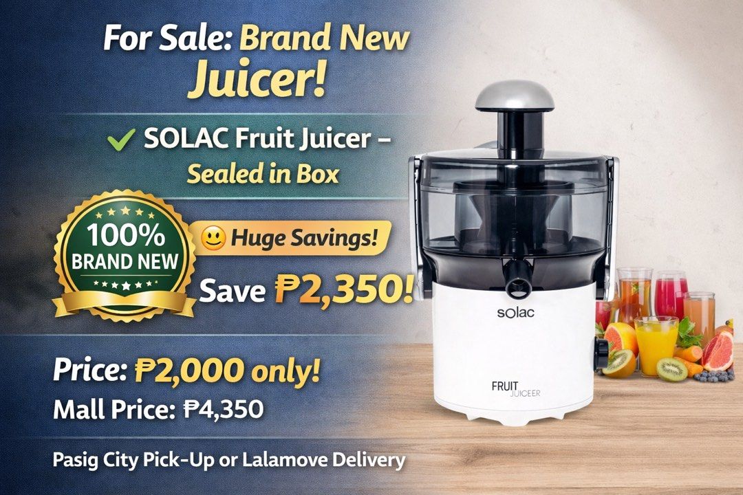 Brand New Taurus Liquafresh 350 Juice Extractor - Sealed in Box! (Category: Juicers, Blenders & Grinders) located in Pasig City. Submitted by wellnest (Listing ID 1348625607, Image 1). Description: Brand New Taurus Liquafresh 350 Juice Extractor – Sealed in Box! Looking for a high-quality juicer at a huge discount? This Taurus Liquafresh 350 is completely brand new, unused, and still sealed in the original packaging. Why buy this? • 100% Brand Ne