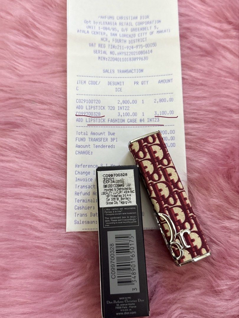 Burgundy Oblique Dior Addict ecrin case (Category: Makeup) located in Rizal. Submitted by bhe.mm (Listing ID 1424791594, Image 1). Description: CASE for Dior Addict lippie Check Receipt, bought for 3,100 no flaws, no deform, no faded part,no gasgas. Gcash Payment shipping lalamove or J&T (sf shoulder by buyer).