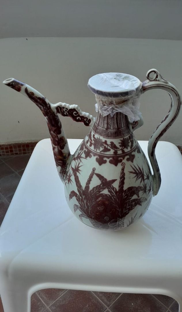 Ceramic Pitcher with Brown Floral Design