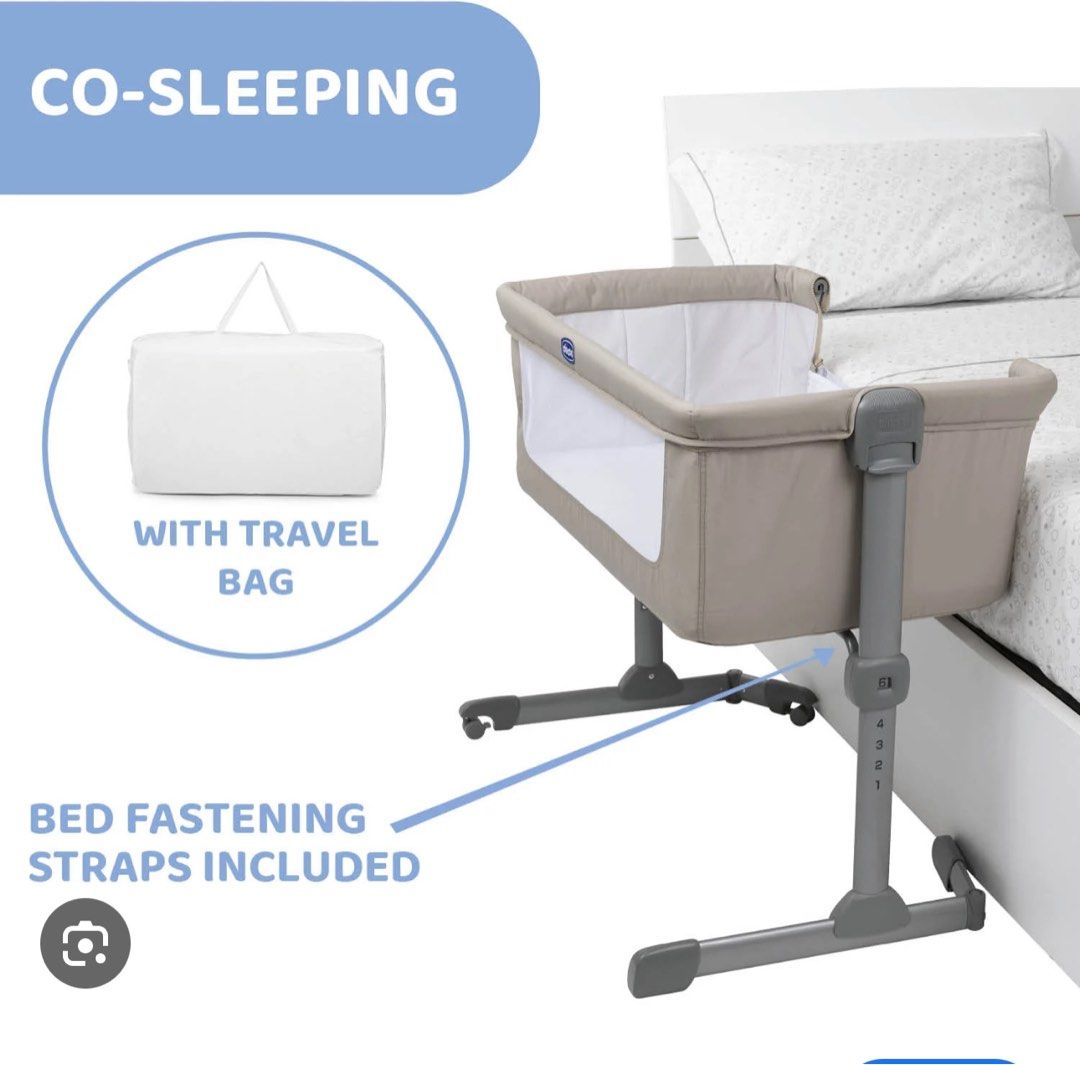 Chicco Crib (Category: Cots & Cribs) located in San Juan City. Submitted by rlcaps (Listing ID 1424851656, Image 2). Description: - Chicco Next2Me Essential Crib - Co-sleeping design - Adjustable height (6 levels) - Foldable feet - Compatible with different beds - Neutral color - 2 months used with box Original price 11,999.00.
