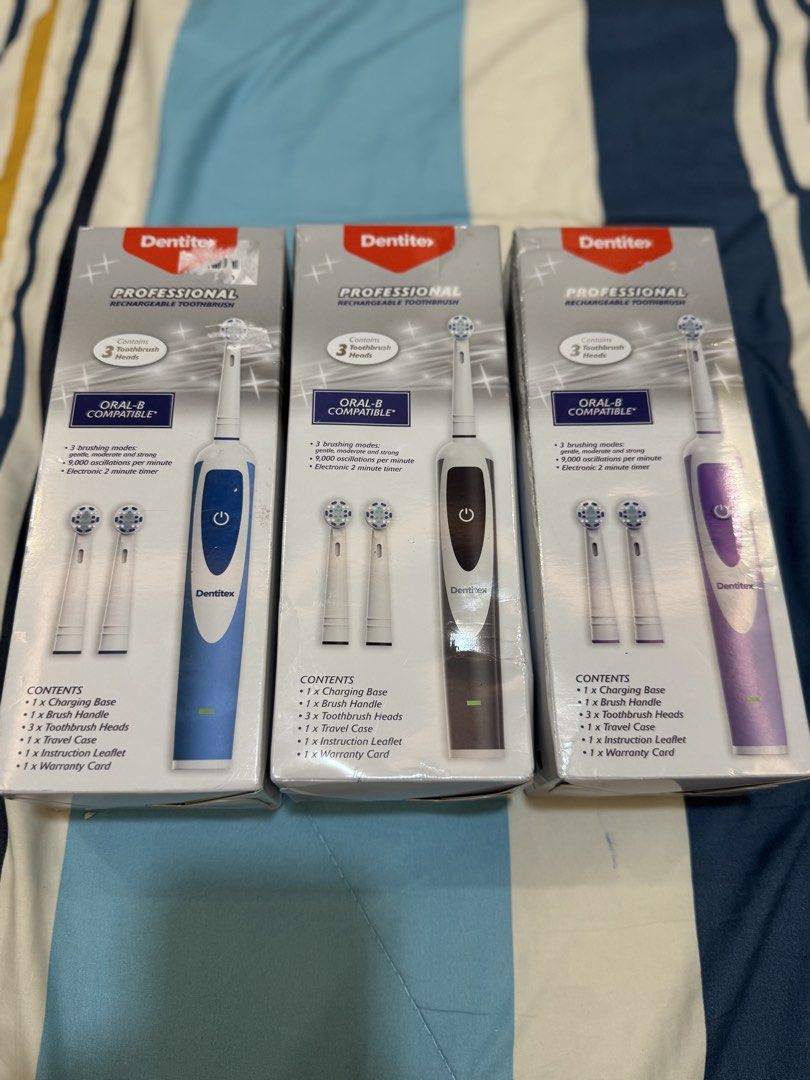 Dentitex Professional Rechargeable Toothbrush (Category: Oral Care) located in Angeles City. Submitted by psumbillo (Listing ID 1424843467, Image 3). Description: Dentitex Rechargeable Toothbrush Blue color Oral-B Compatible From Australia Contents: 1 x charging Base 1 x Brush Handle 3 x Toothbrush Heads 1 x Tavel Case 1 x Instruction Leaflet .